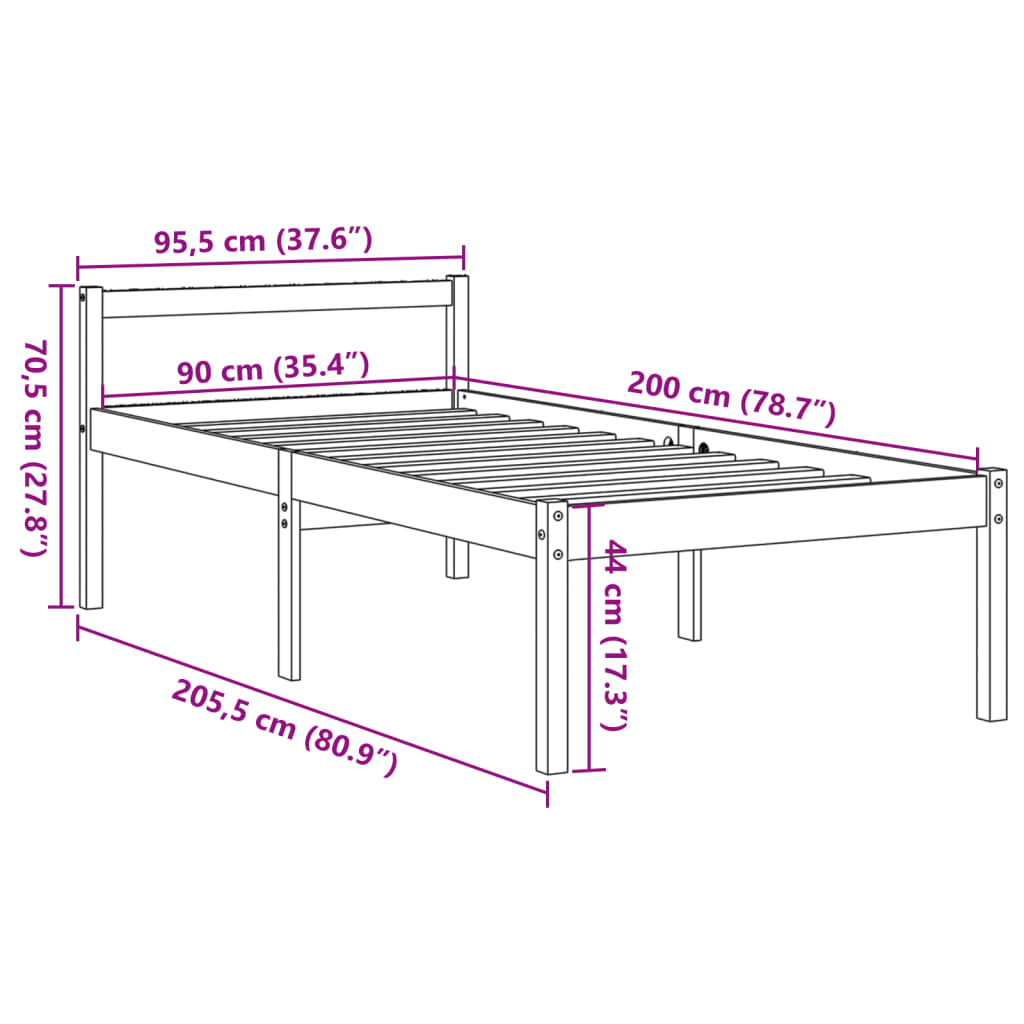 viaszbarna tömör fenyőfa időseknek való ágy 90 x 200 cm