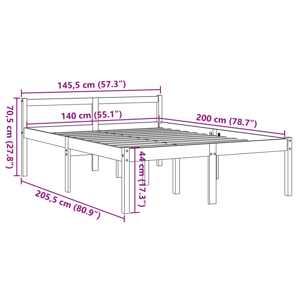 viaszbarna tömör fenyőfa időseknek való ágy 140 x 200 cm