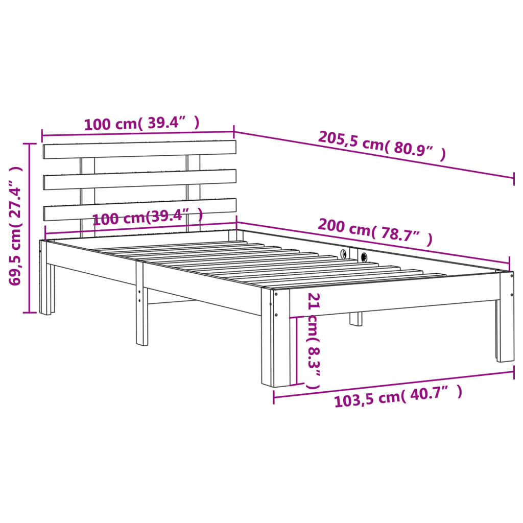 viaszbarna tömör fenyőfa ágy matrac nélkül 100 x 200 cm
