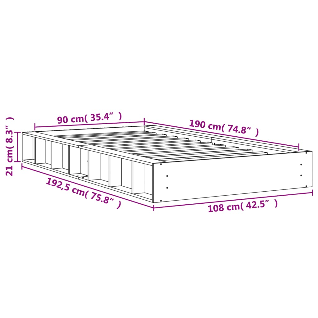 viaszbarna tömör fenyőfa ágy matrac nélkül 90 x 190 cm