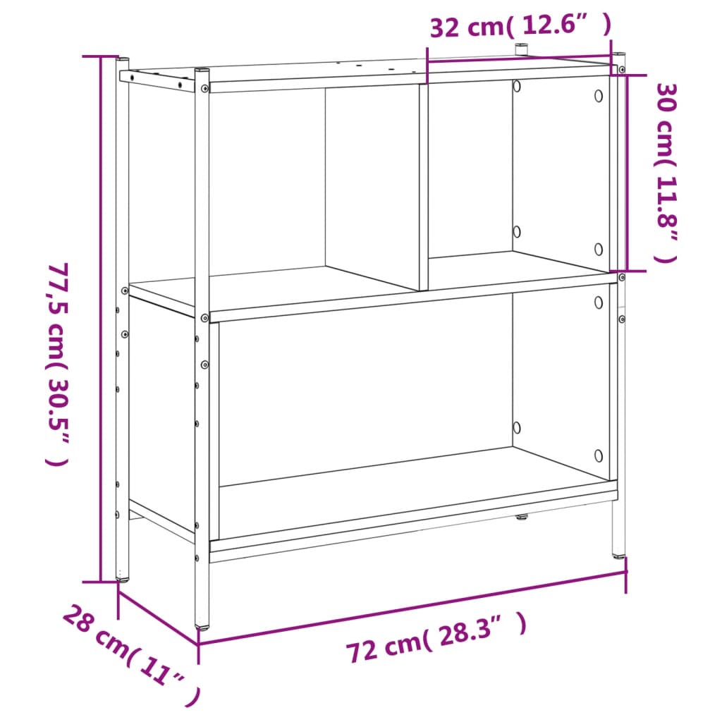 füstös tölgy színű szerelt fa könyvszekrény 72 x 28 x 77,5 cm