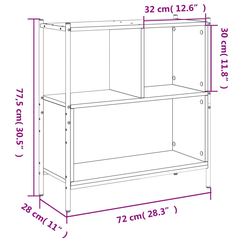 barna tölgy színű szerelt fa könyvszekrény 72 x 28 x 77,5 cm