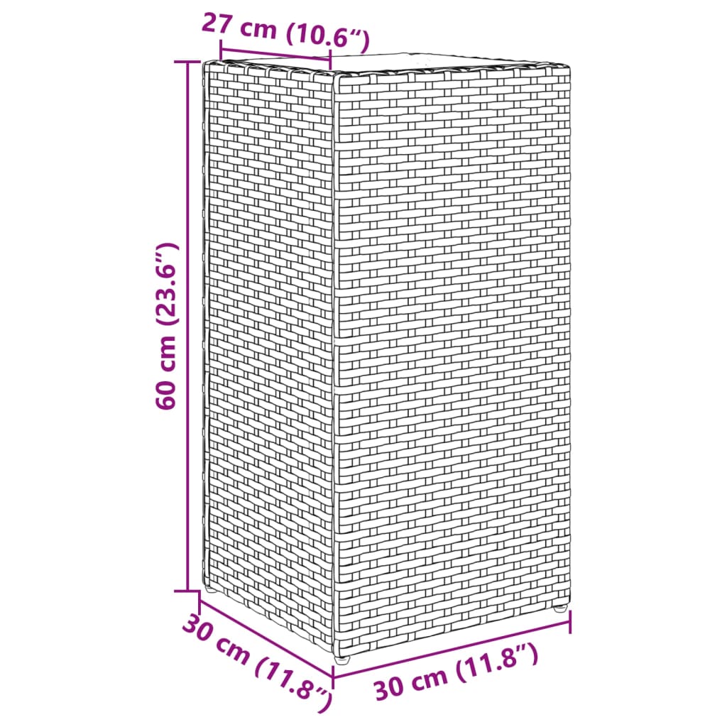 2 db szürke polyrattan kerti ültetőláda 30x30x60 cm