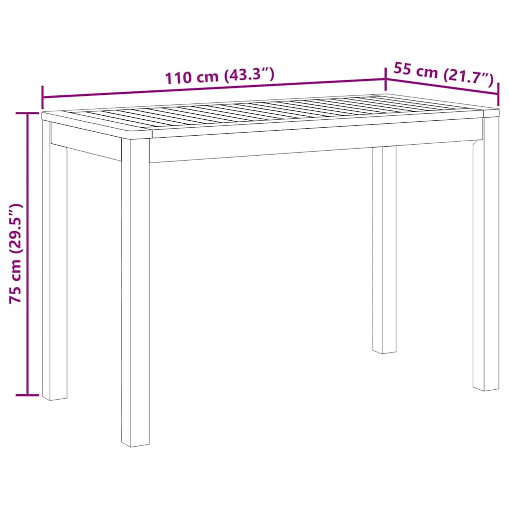 tömör akácfa kerti étkezőasztal 110 x 55 x 75 cm