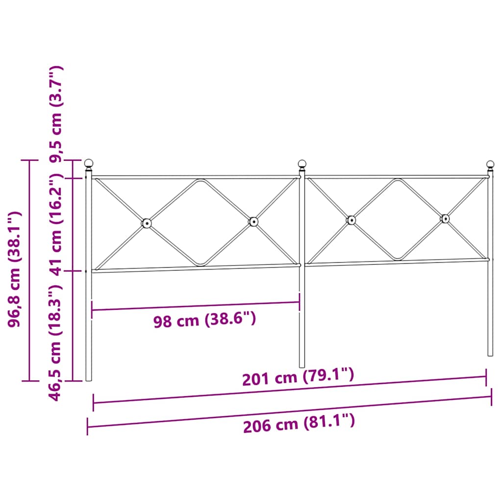 fekete fém csere fejtámla 200 cm