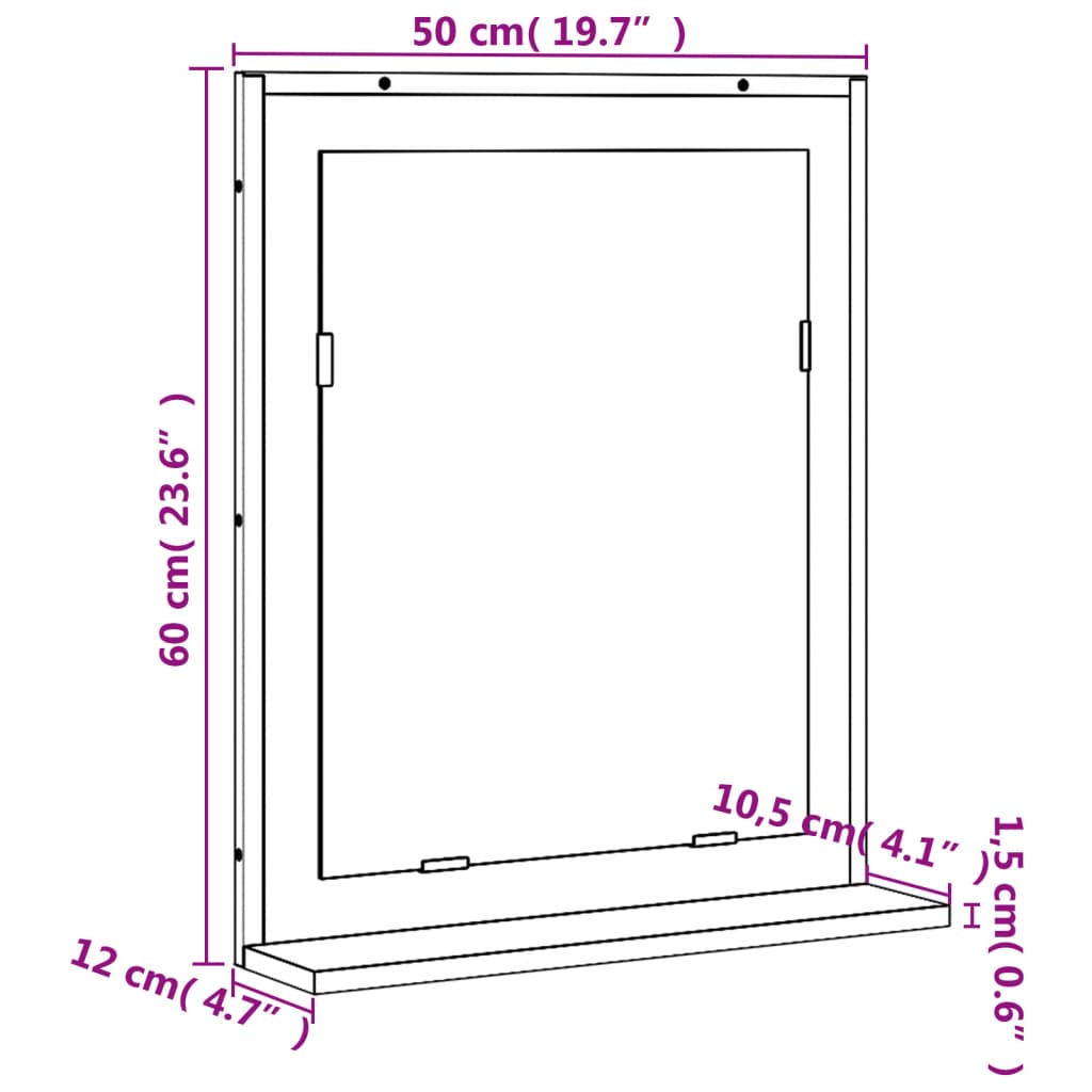 füstölt tölgy szerelt fa fürdőszobai tükör polccal 50x12x60 cm