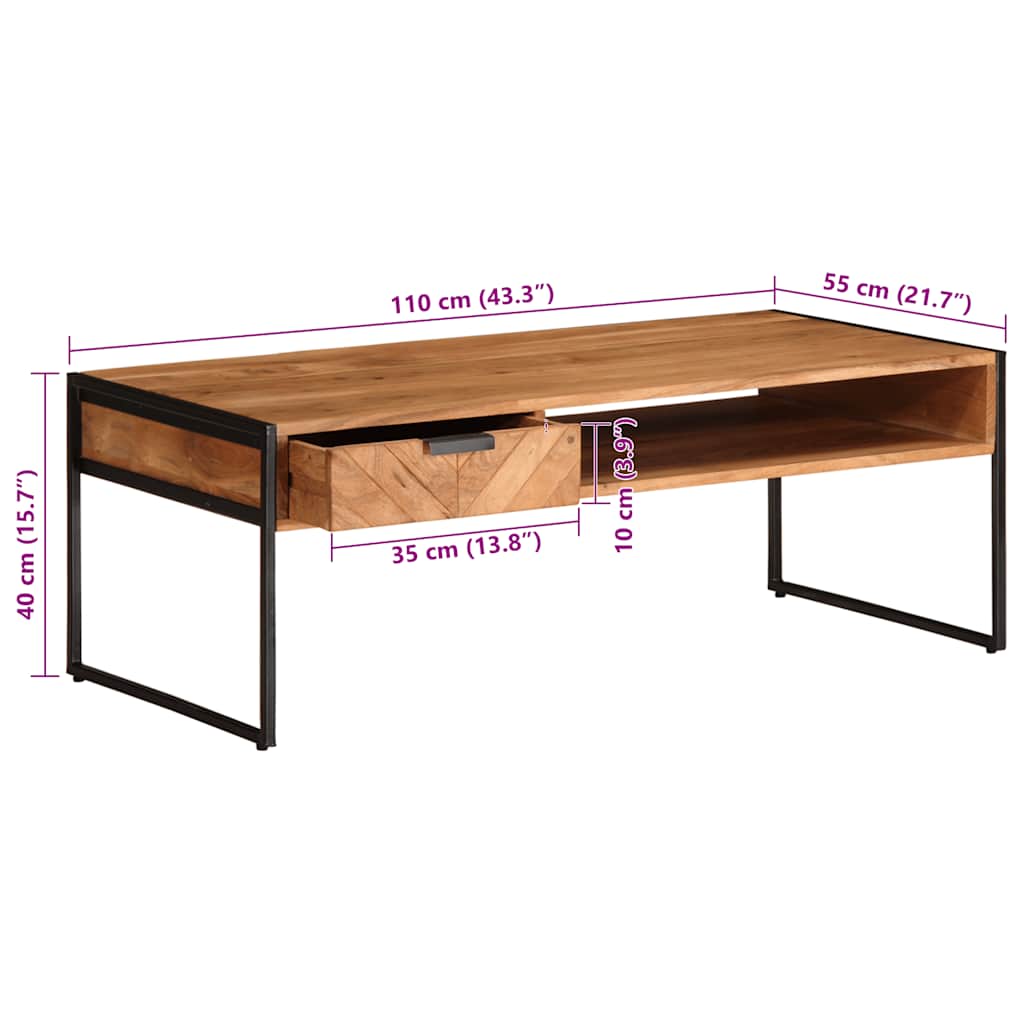 tömör akácfa dohányzóasztal 110 x 55 x 40 cm
