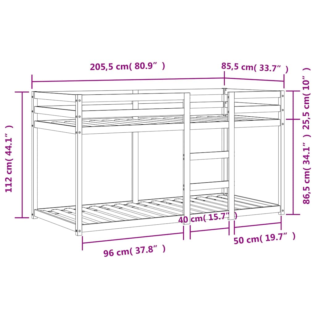viaszbarna tömör fenyőfa emeletes ágy 80 x 200 cm