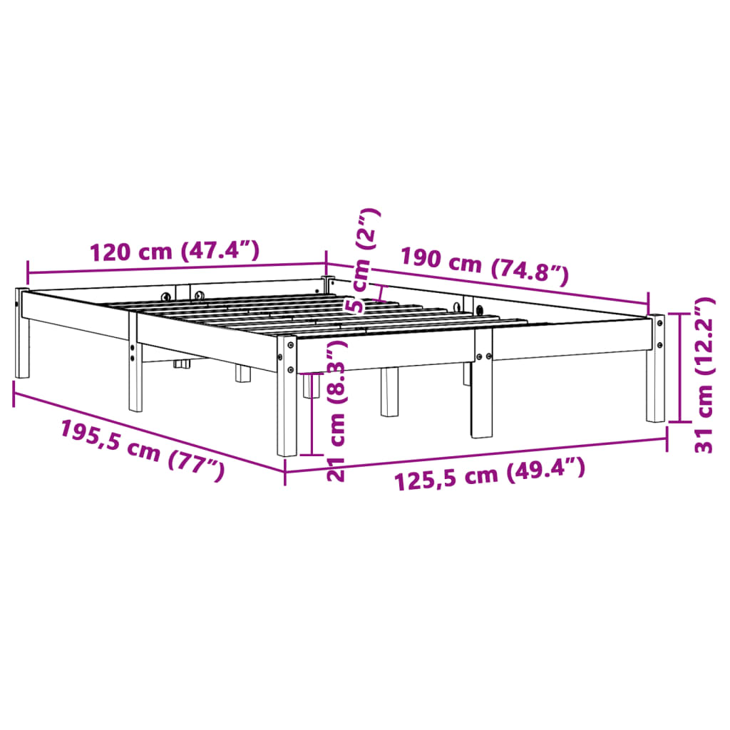 viaszbarna tömör fenyőfa ágy matrac nélkül 120 x 190 cm
