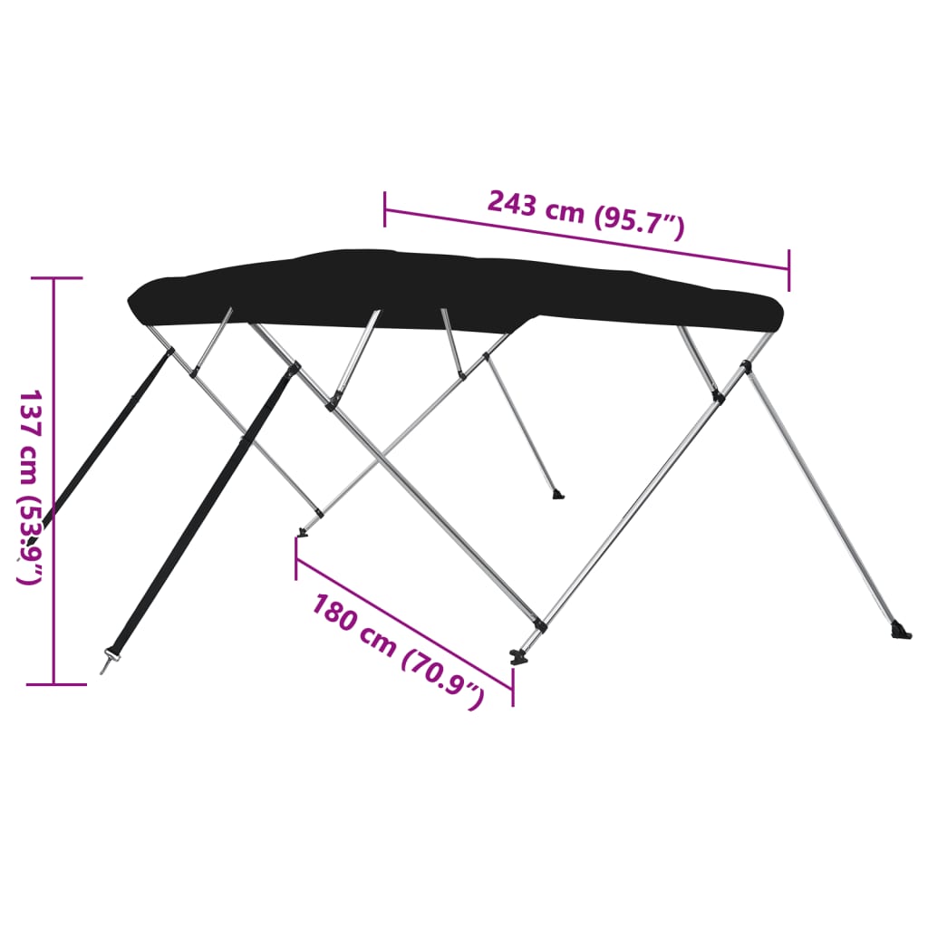 fekete négyágú bimini tető 243 x 180 x 137 cm