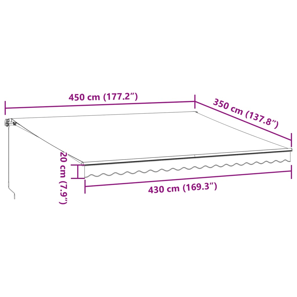 burgundi vörös kézzel kihúzható LED-es napellenző 450 x 350 cm
