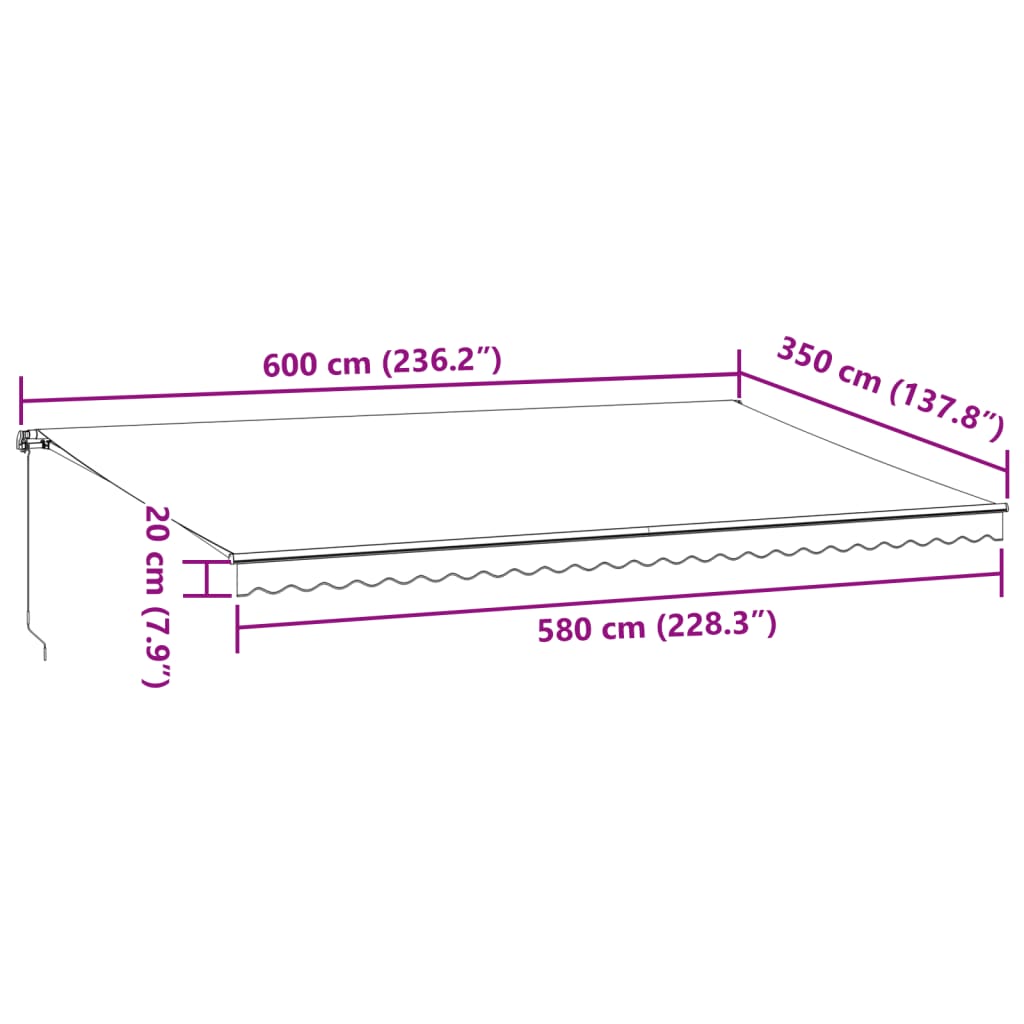 burgundi vörös kézzel kihúzható LED-es napellenző 600 x 350 cm