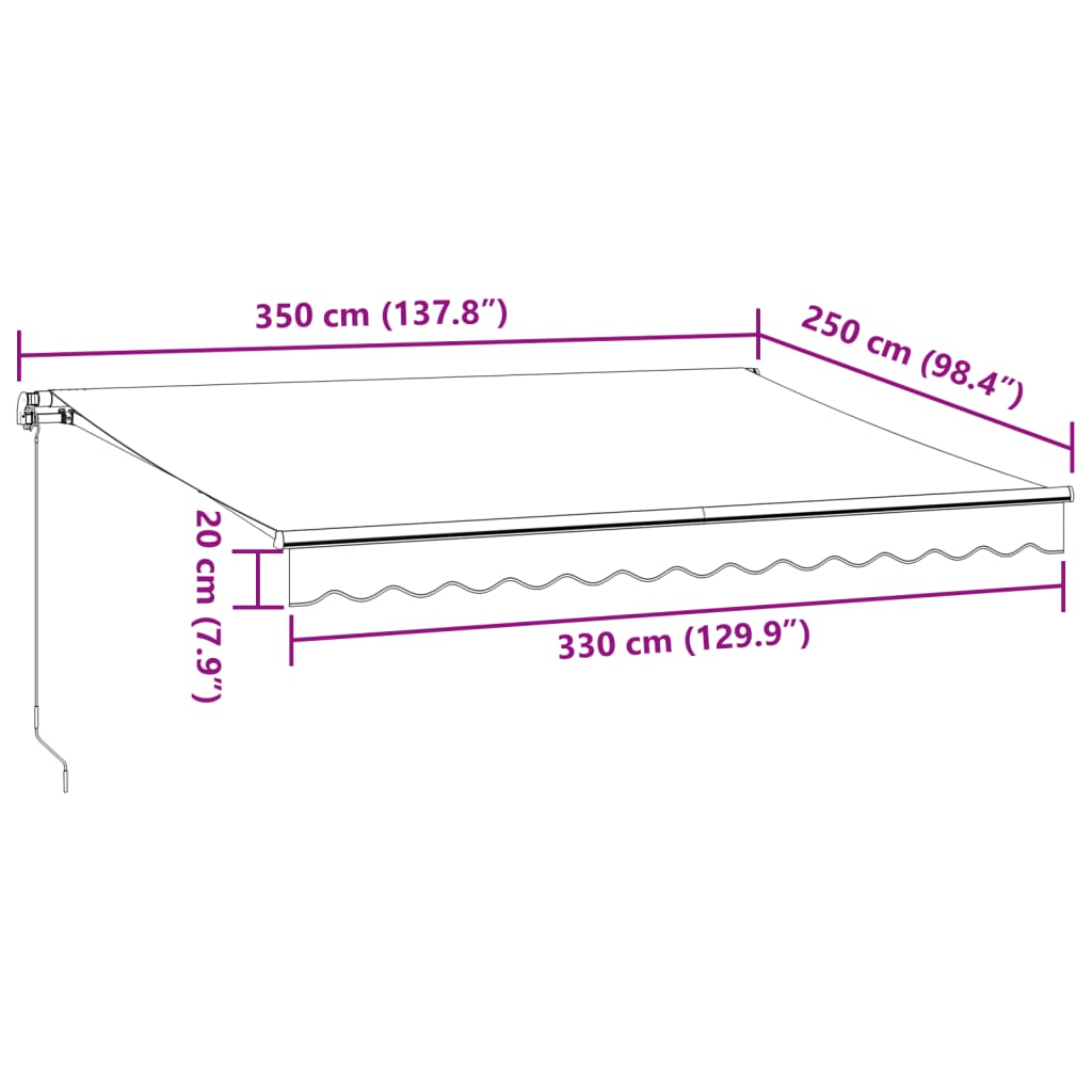 antracitszürke-fehér LED-es kézi napellenző 350 x 250 cm