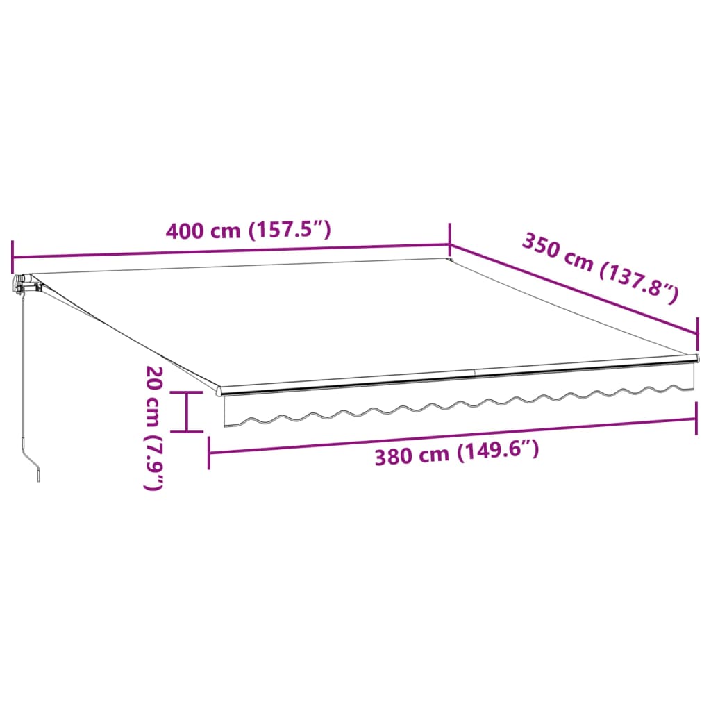 antracitszürke és fehér kézzel kihúzható napellenző 400x350 cm