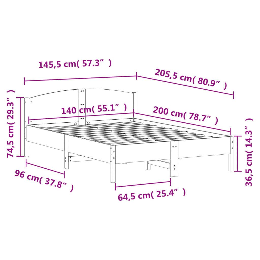 viaszbarna tömör fenyőfa ágy matrac nélkül 140 x 200 cm