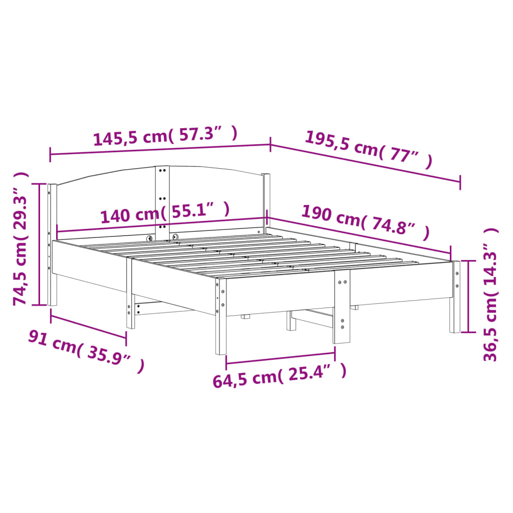viaszbarna tömör fenyőfa ágy matrac nélkül 140 x 190 cm