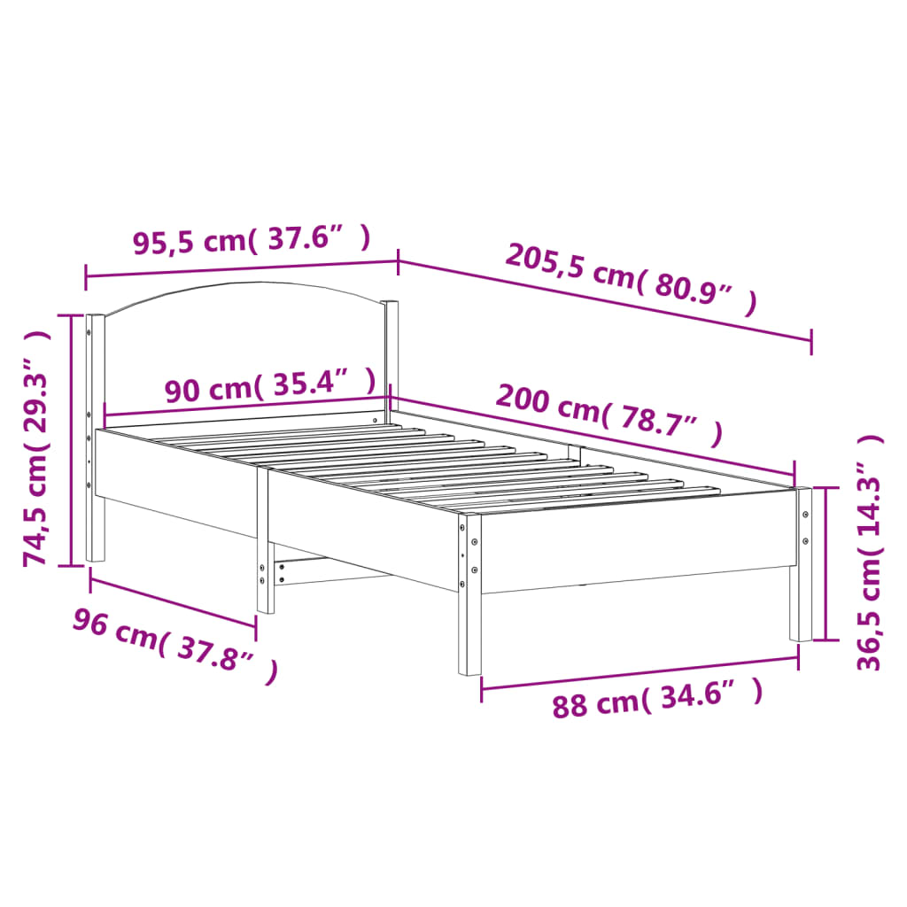 viaszbarna tömör fenyőfa ágy matrac nélkül 90 x 200 cm