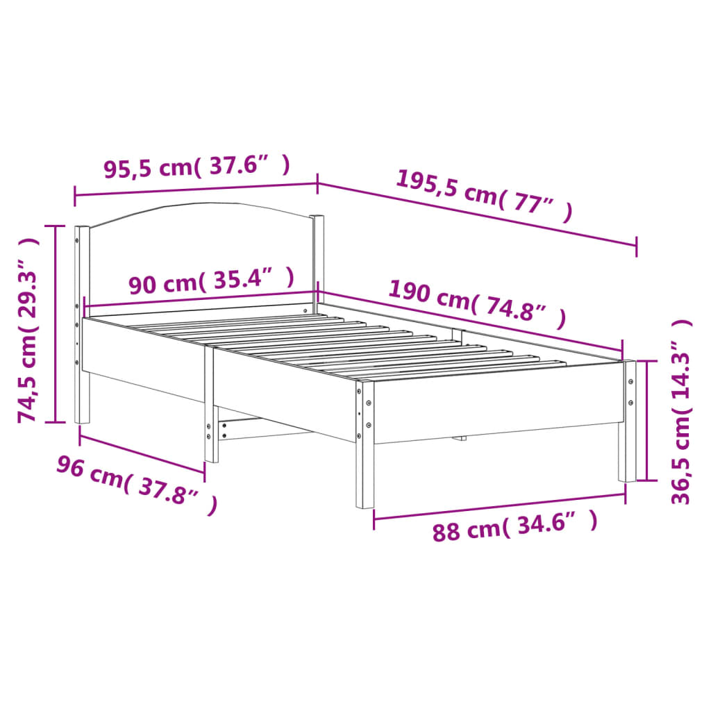 viaszbarna tömör fenyőfa ágy matrac nélkül 90 x 190 cm