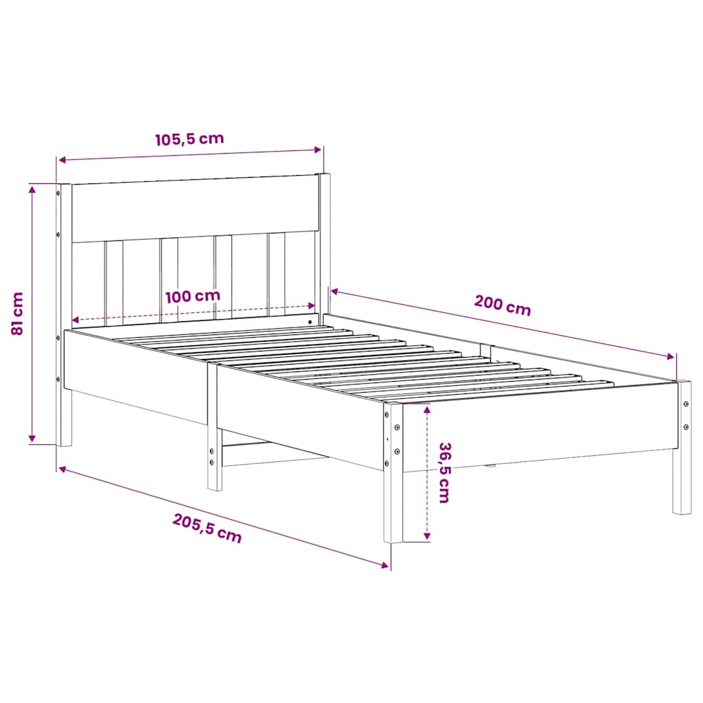 fehér tömör fenyőfa ágy matrac nélkül 100 x 200 cm