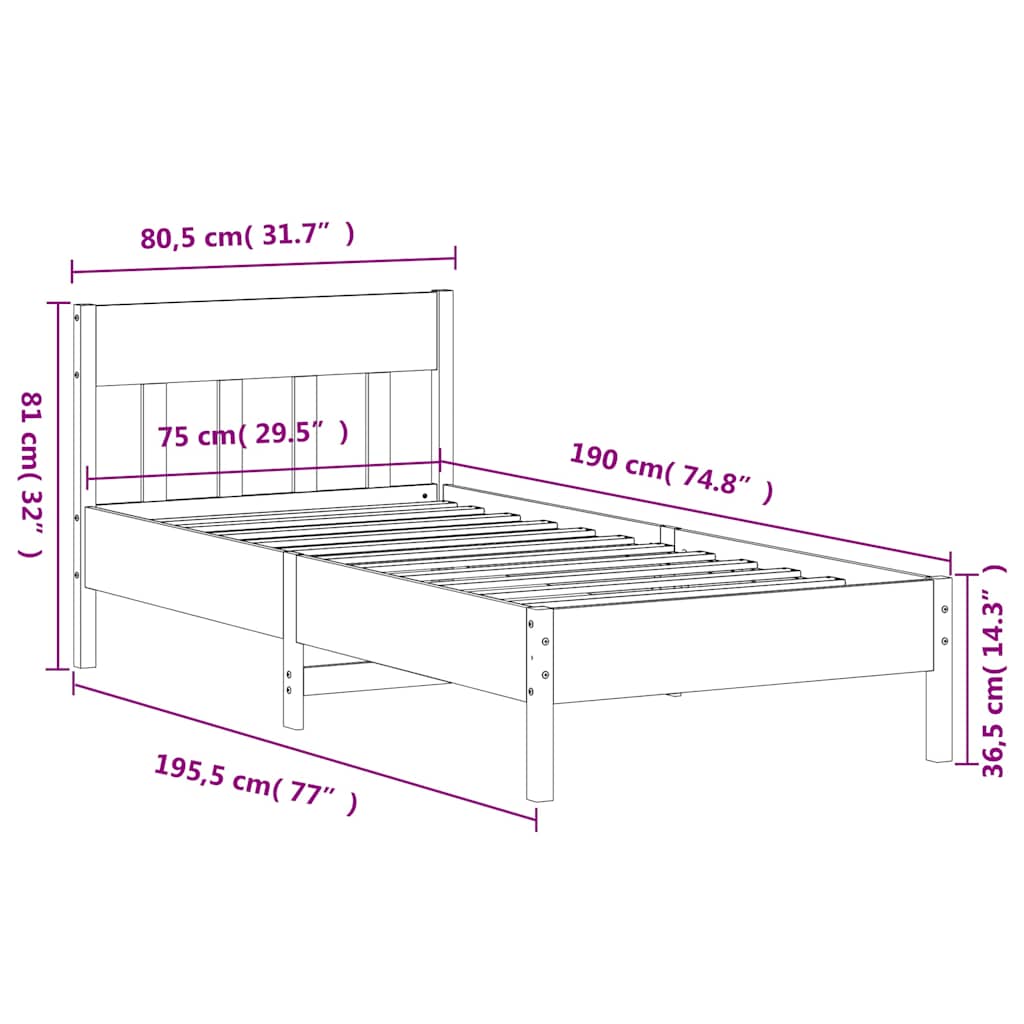 viaszbarna tömör fenyőfa ágy matrac nélkül 75 x 190 cm