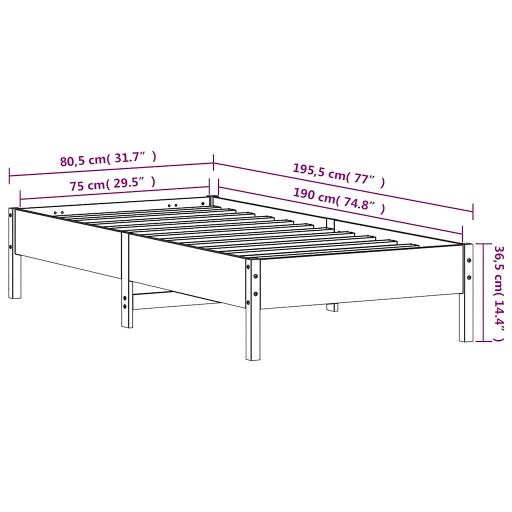 viaszbarna tömör fenyőfa ágy matrac nélkül 75 x 190 cm