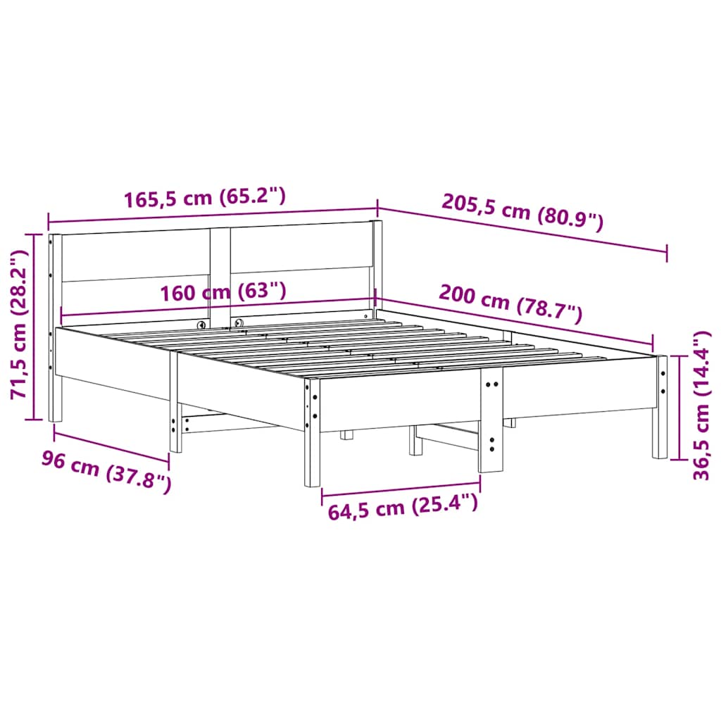 viaszbarna tömör fenyőfa ágy matrac nélkül 160 x 200 cm