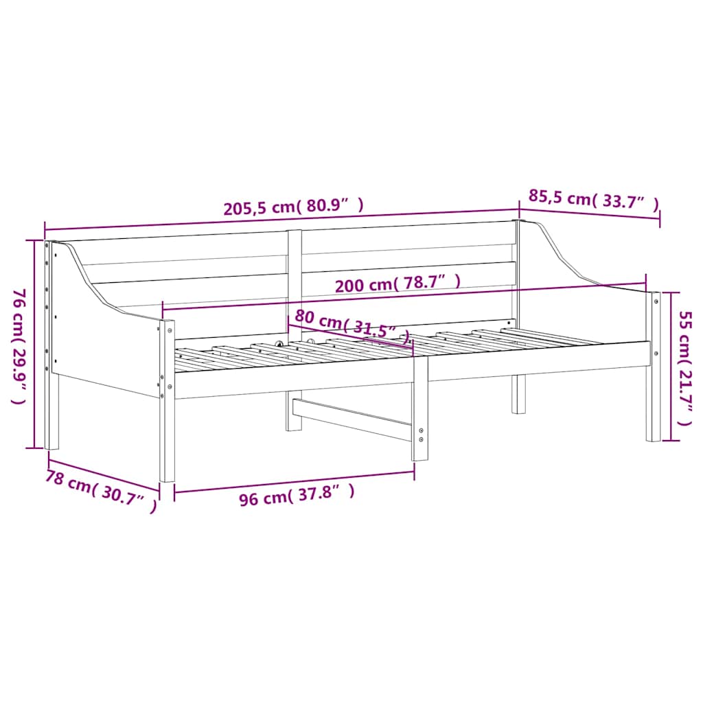 tömör fenyőfa kanapéágy matrac nélkül 80 x 200 cm