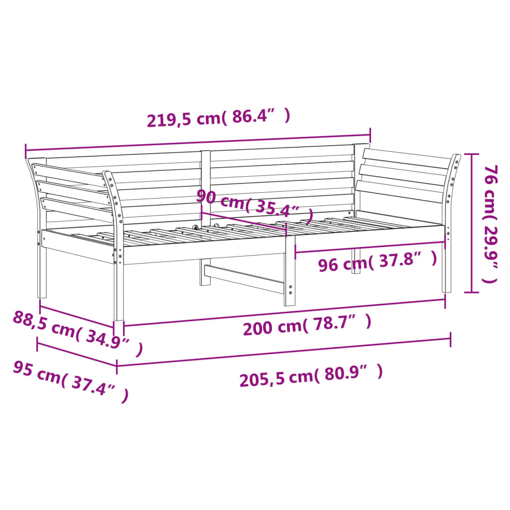 fehér tömör fenyőfa kanapéágy matrac nélkül 90 x 200 cm