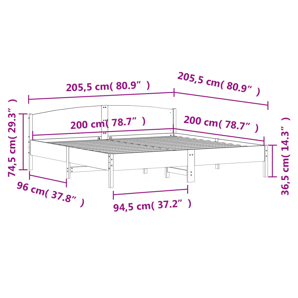 viaszbarna tömör fenyőfa ágy matrac nélkül 200 x 200 cm