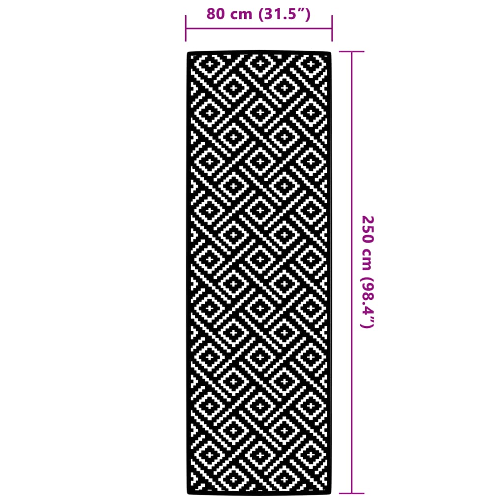 kültéri szőnyeg ARAKIL fehér és fekete 80x250 cm PP