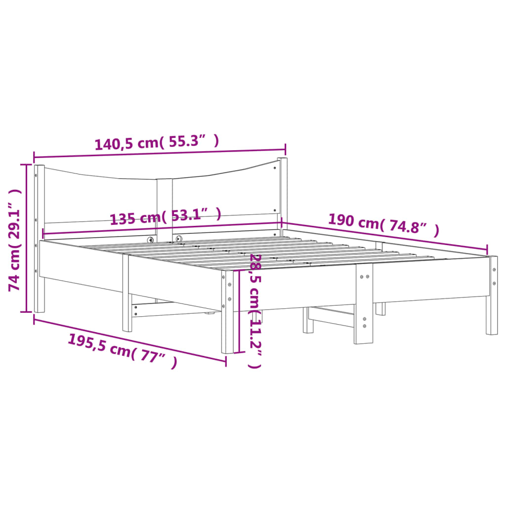 fehér tömör fenyőfa ágy matrac nélkül 135 x 190 cm