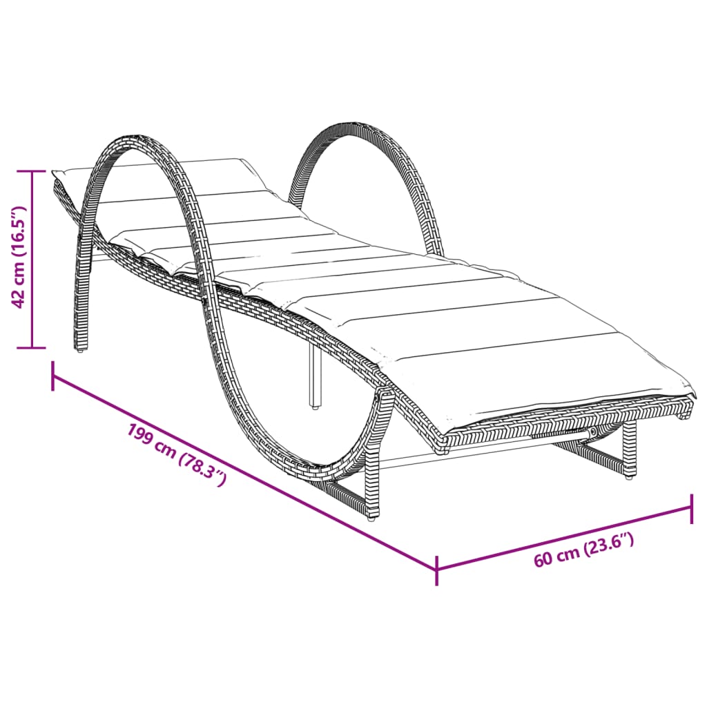 bézs polyrattan napozóágy párnával 60 x 199 x 42 cm