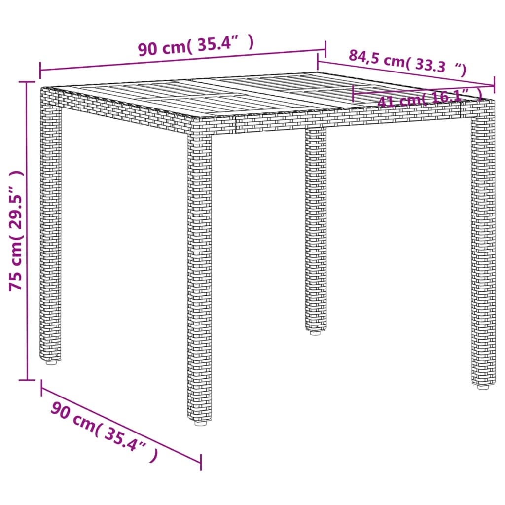 bézs polyrattan és akácfa kerti asztal 90 x 90 x 75 cm