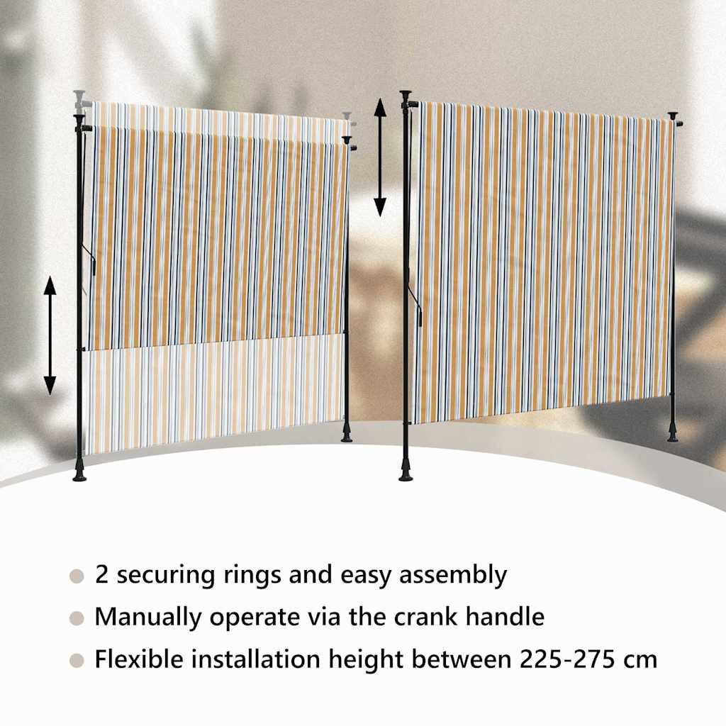 sárga és fehér szövet és acél kültéri roló 200 x 270 cm