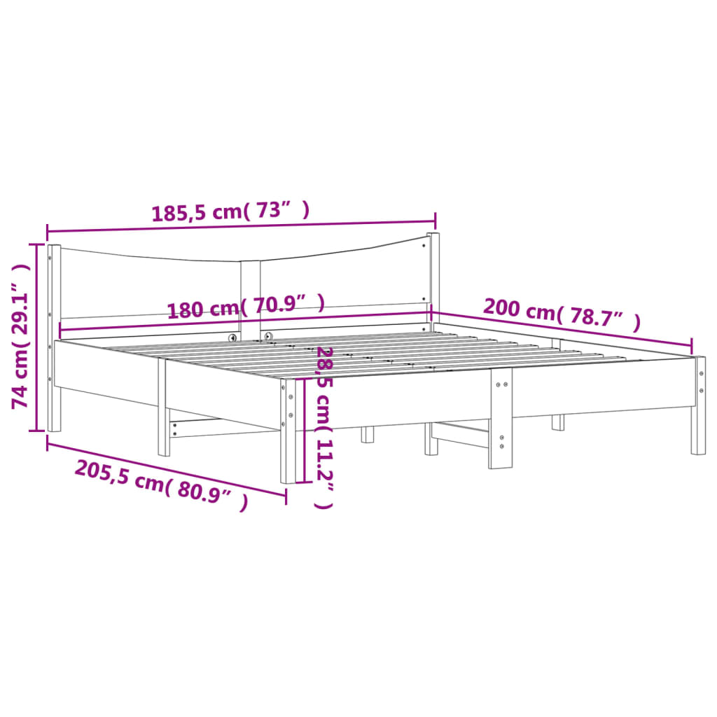 fehér tömör fenyőfa ágy matrac nélkül 180 x 200 cm