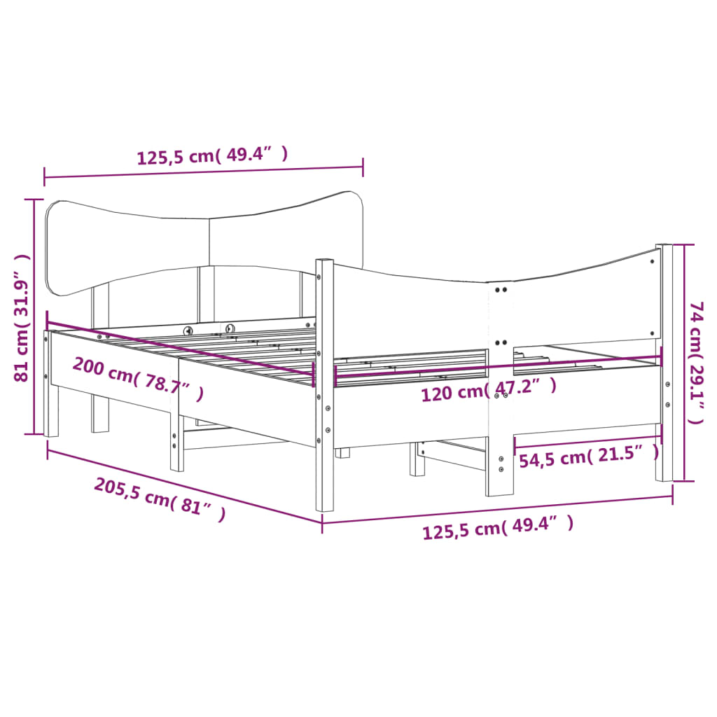 fehér tömör fenyőfa ágy matrac nélkül 120 x 200 cm