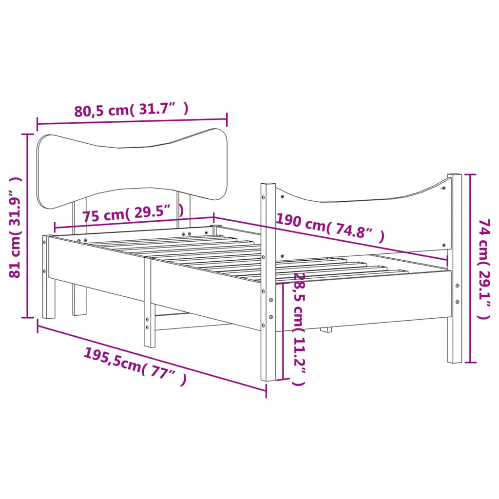 viaszbarna tömör fenyőfa ágy matrac nélkül 75 x 190 cm