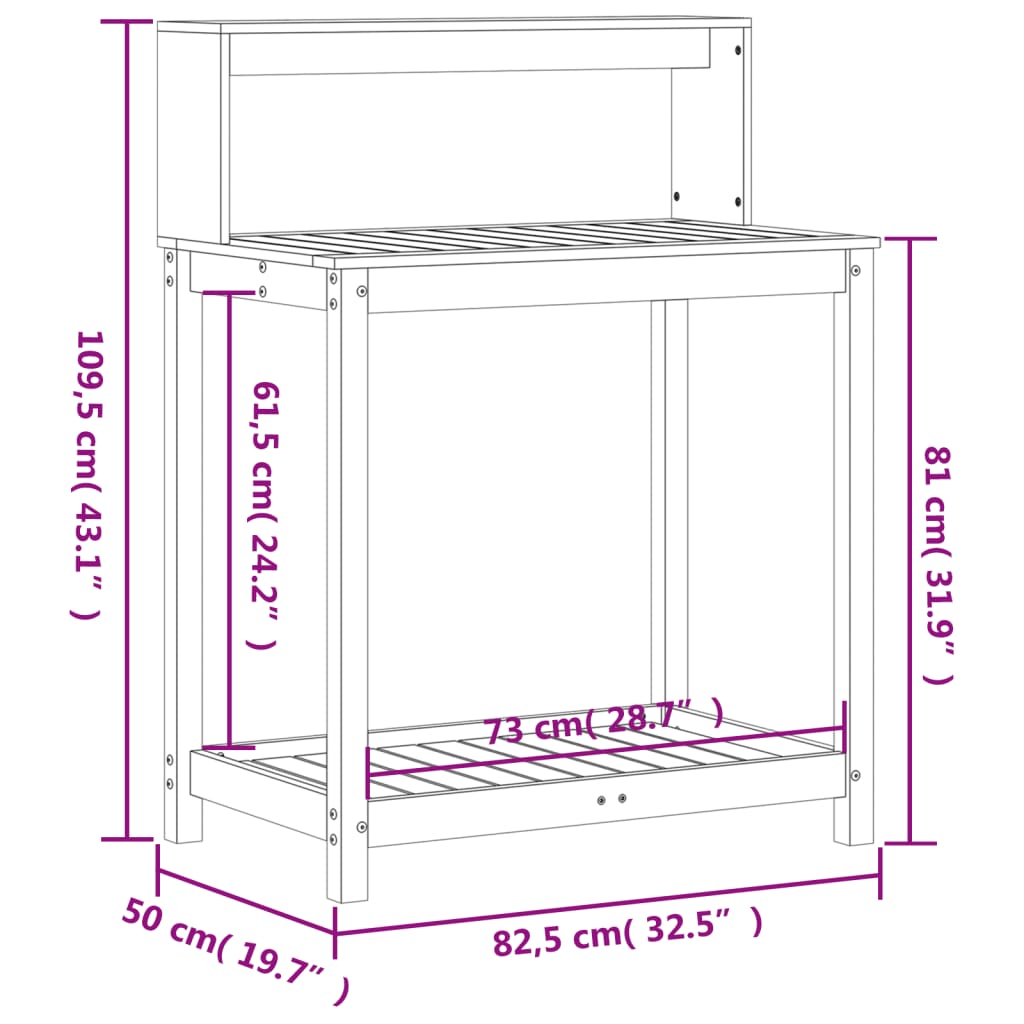 tömör fenyőfa ültetőasztal polccal 82,5 x 50 x 109,5 cm