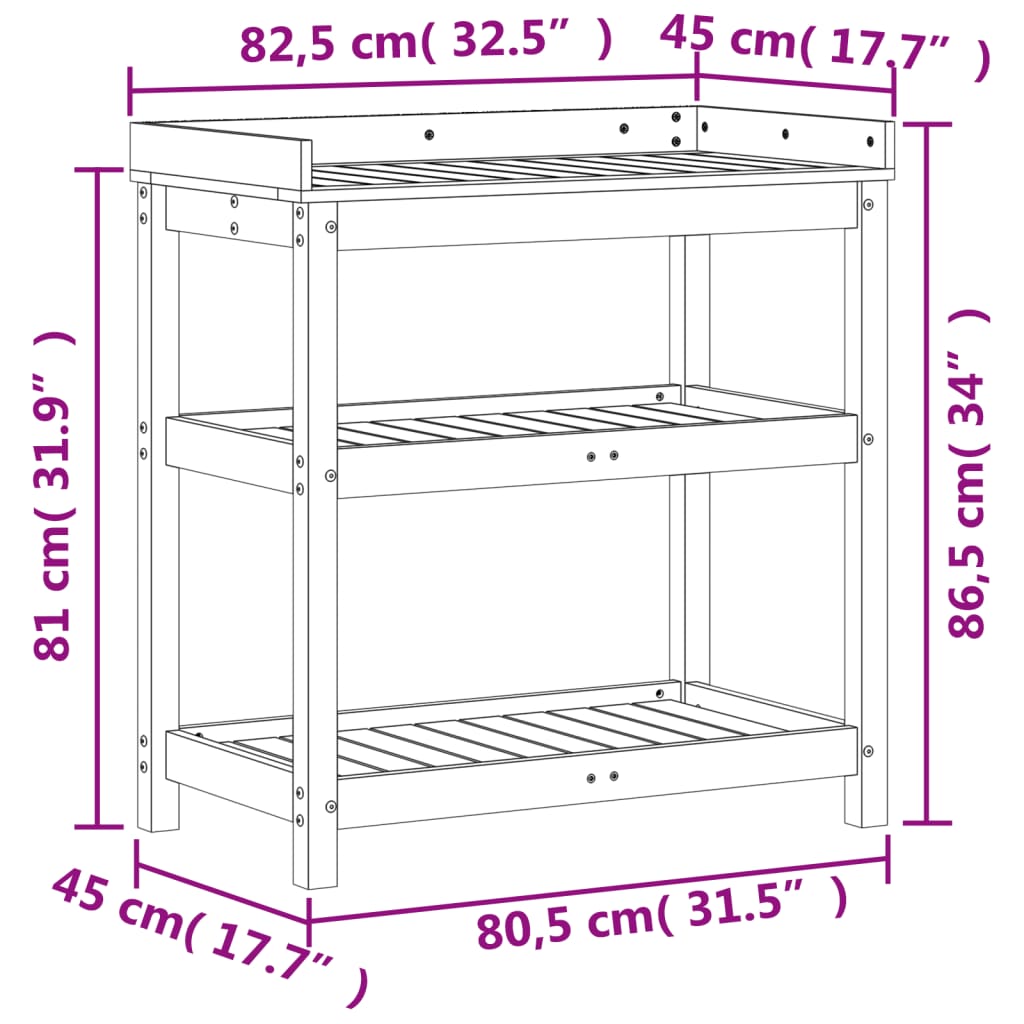 barna tömör fenyőfa ültetőasztal polccal 82,5 x 45 x 86,5 cm