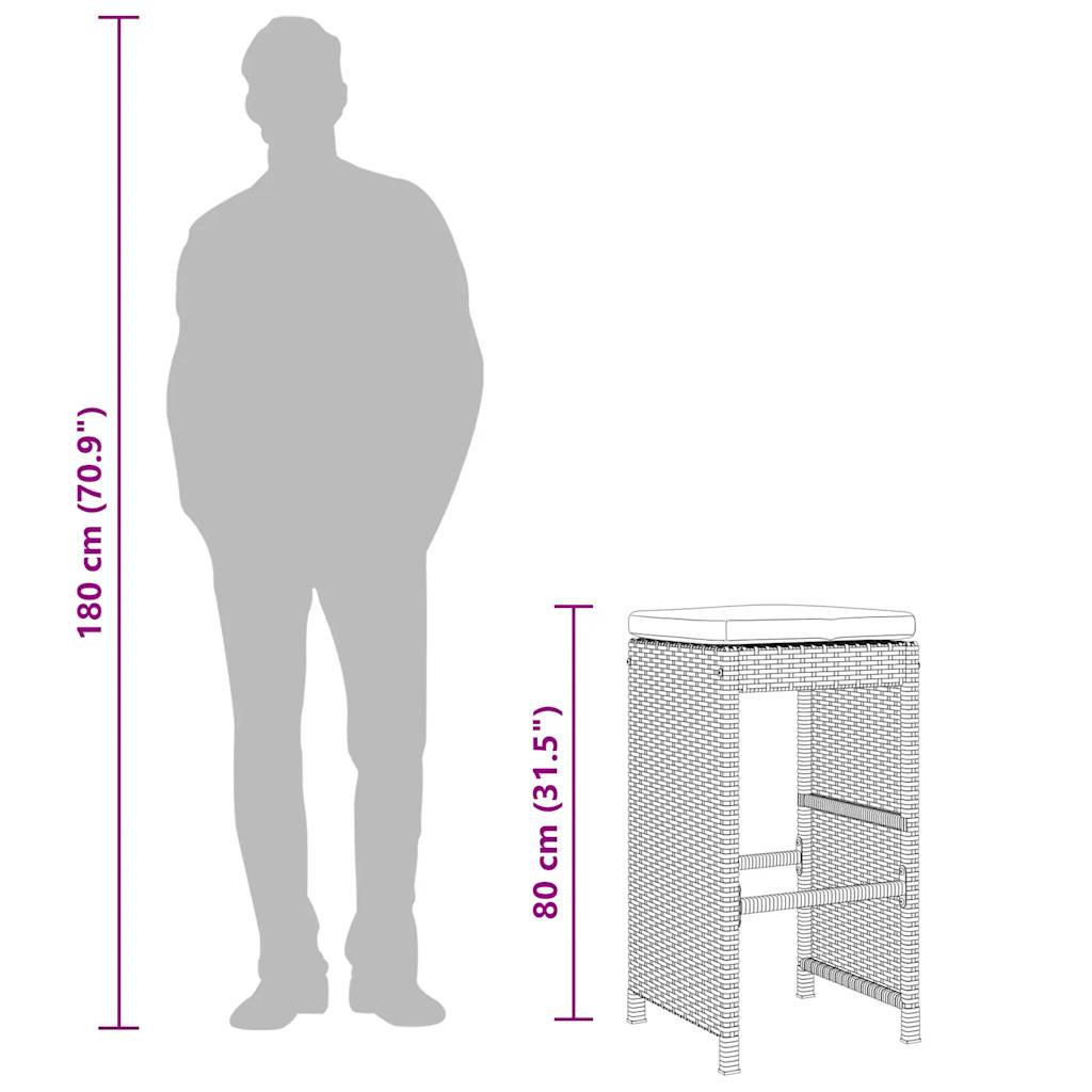 6 db barna polyrattan kerti bárszék párnával
