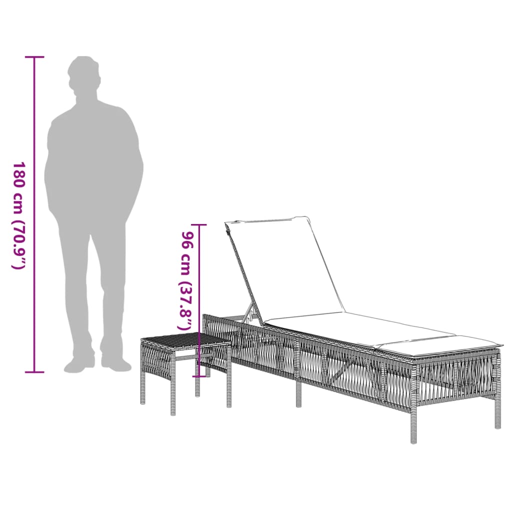 2 db szürke polyrattan napozóágy asztallal