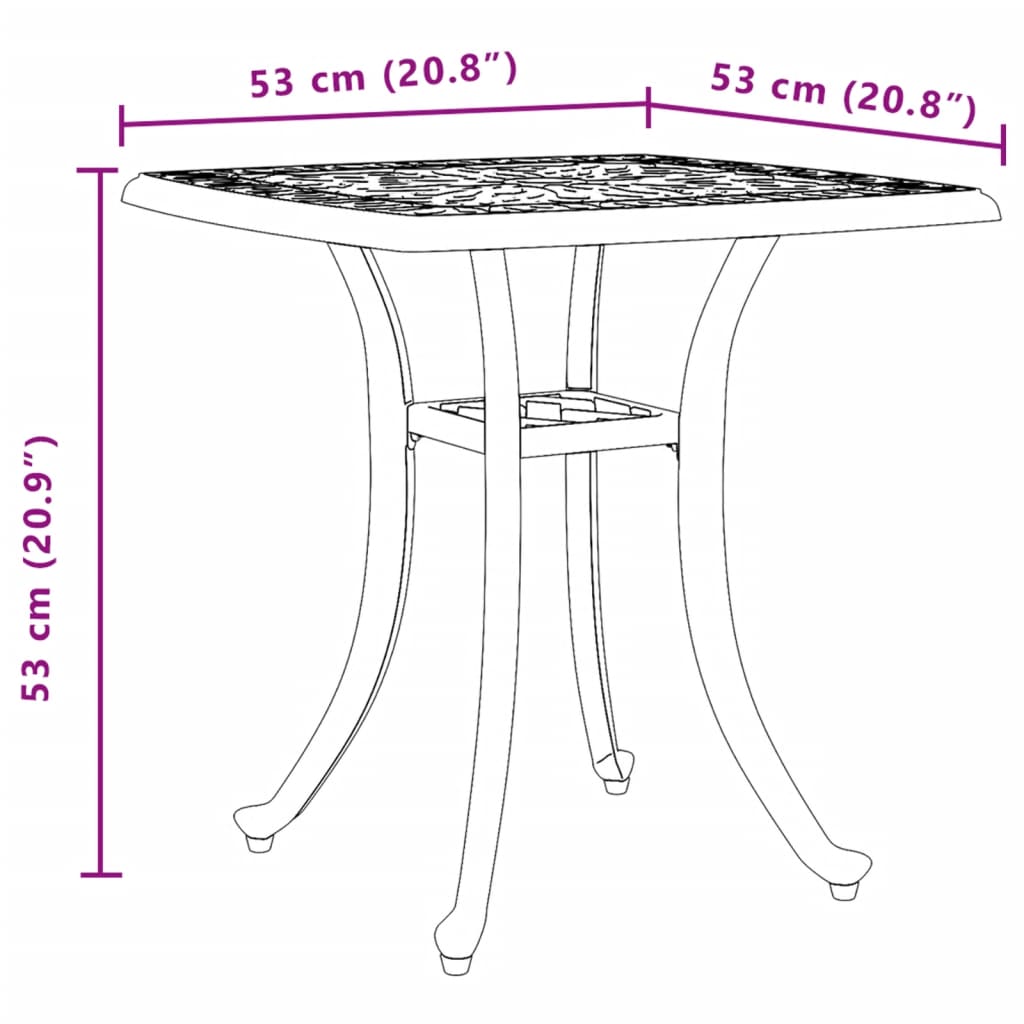 fehér öntött alumínium kerti asztal 53 x 53 x 53 cm