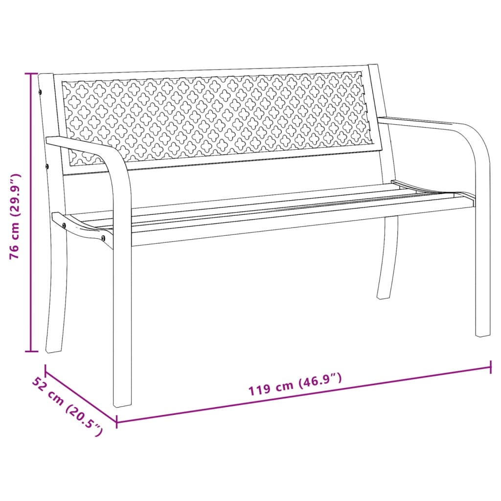 fekete acél kerti pad 119 cm