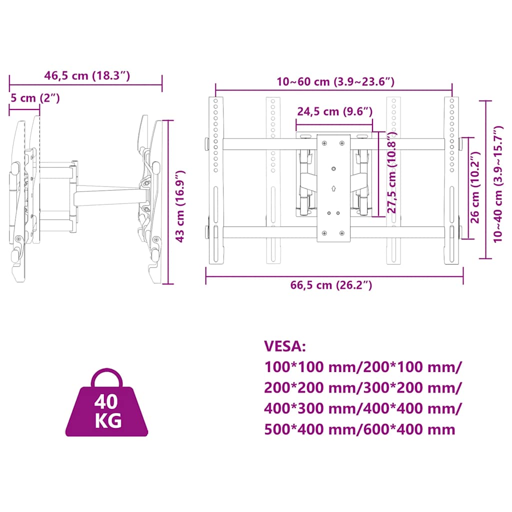 fali TV-állvány 37"-80" képernyőhöz max VESA 600 x 400 mm 40 kg