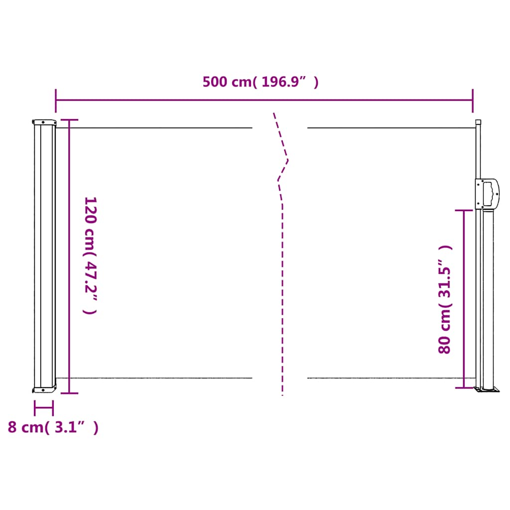 fekete behúzható oldalsó napellenző 120 x 500 cm