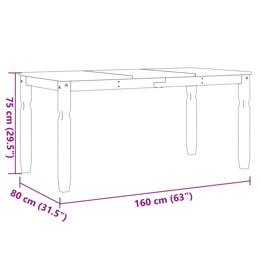 Corona fehér tömör fenyőfa ebédlőasztal 160 x 80 x 75 cm