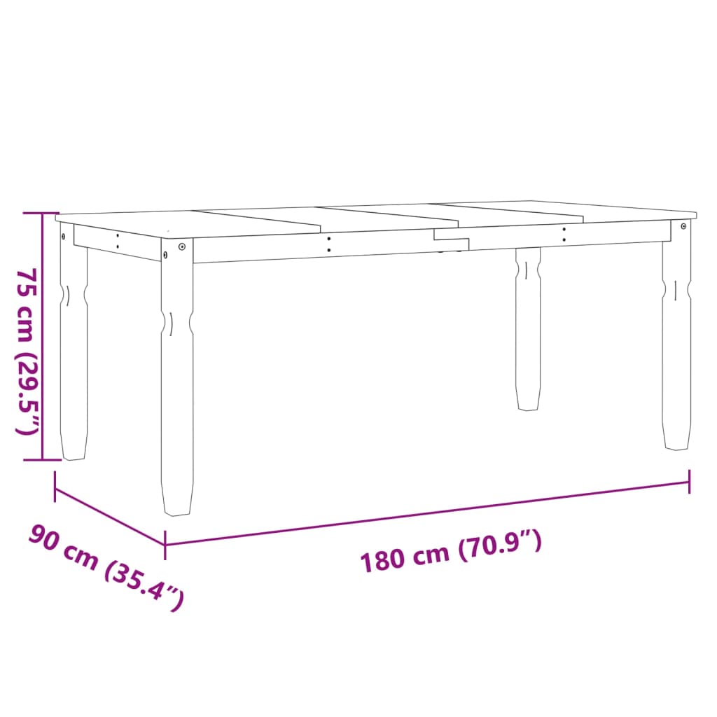 Corona szürke tömör fenyőfa ebédlőasztal 180 x 90 x 75 cm