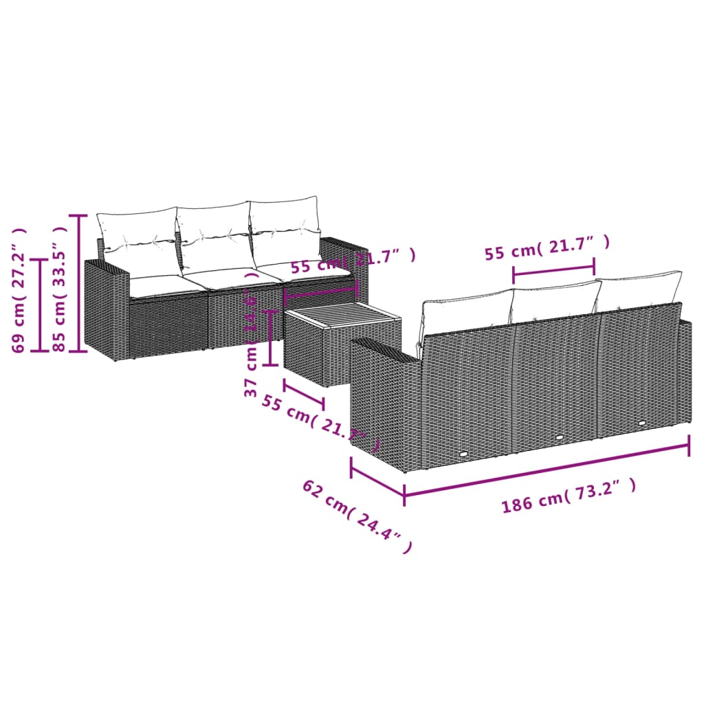 7 részes szürke polyrattan kerti ülőgarnitúra párnákkal