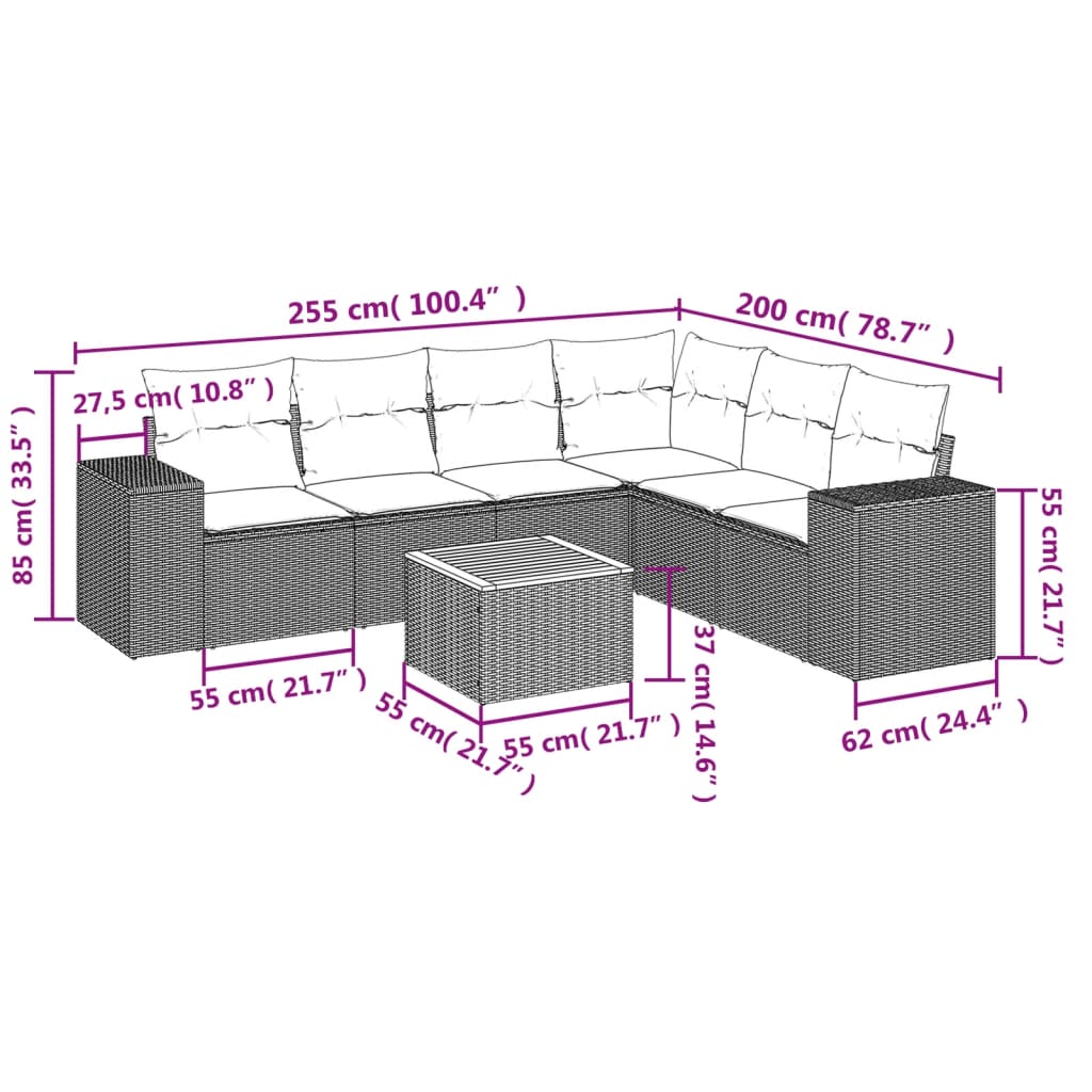 7 részes szürke polyrattan kerti ülőgarnitúra párnákkal