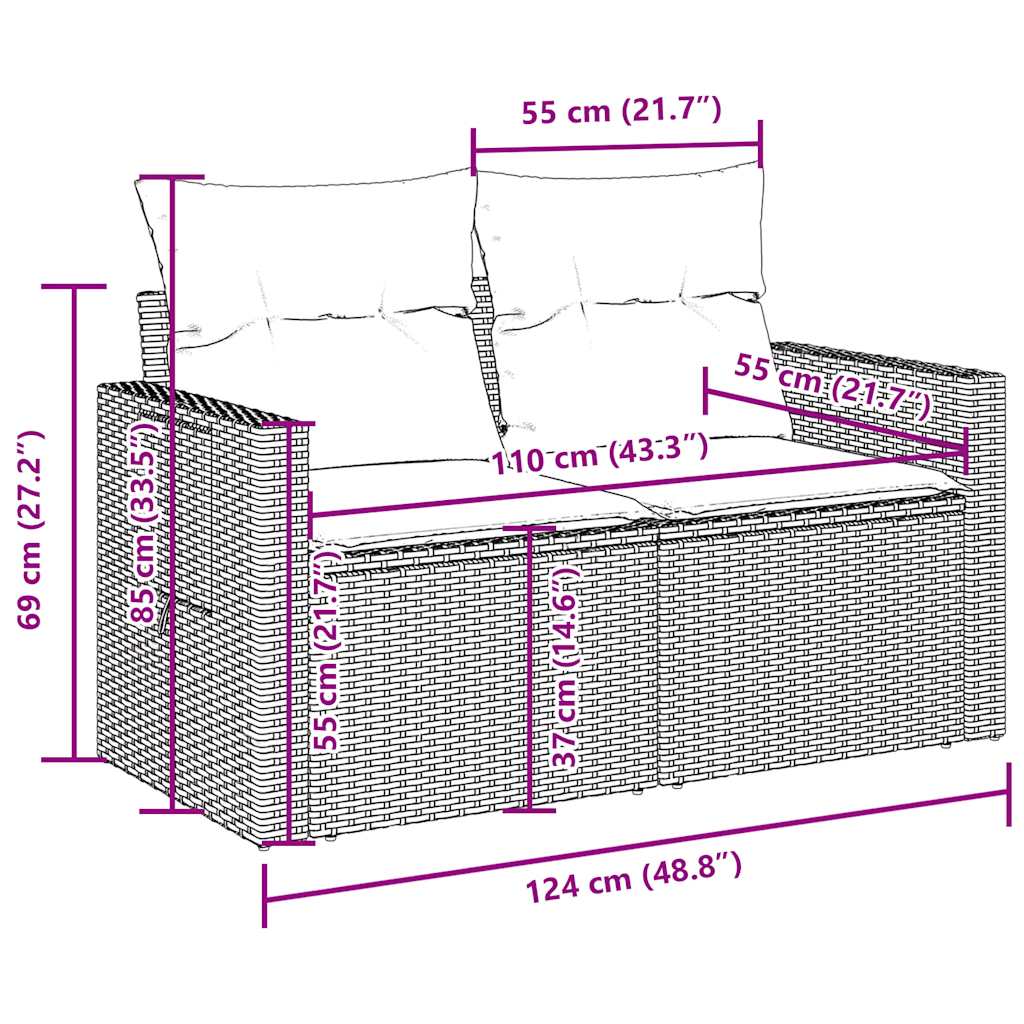 3 részes barna polyrattan kerti ülőgarnitúra párnával